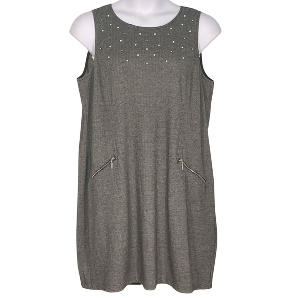 3-FOR-$30 Apt 9 Sz 2X Midi Jumper Dress Herringbone Pearl Embellished Black - Picture 1 of 10